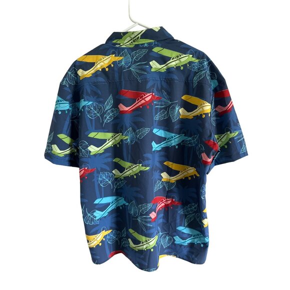 Wright Brothers Shirt Blue Yellow Button Up Short Sleeve Planes Palms Size Large - Picture 4 of 6